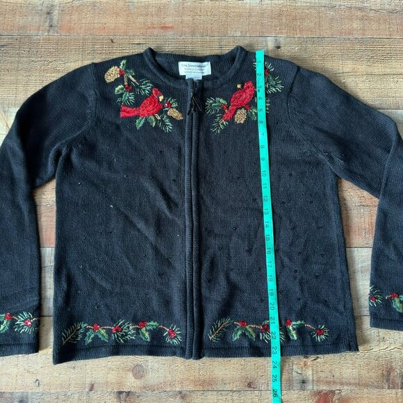 Tiara International Christmas Cardigan Sweater Womens Embroidered Birds Berries - Picture 3 of 8